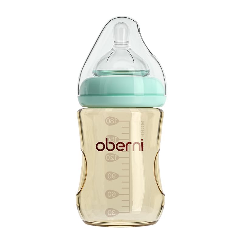 Oberni PPSU Baby Bottles Anti Colic Breastfeeding Bottles Slow Flow Baby Bottles with Natural Response Nipple-Size S for Babies Newborn Preemie 0-3 0-6 Months (6 Ounce Blue)