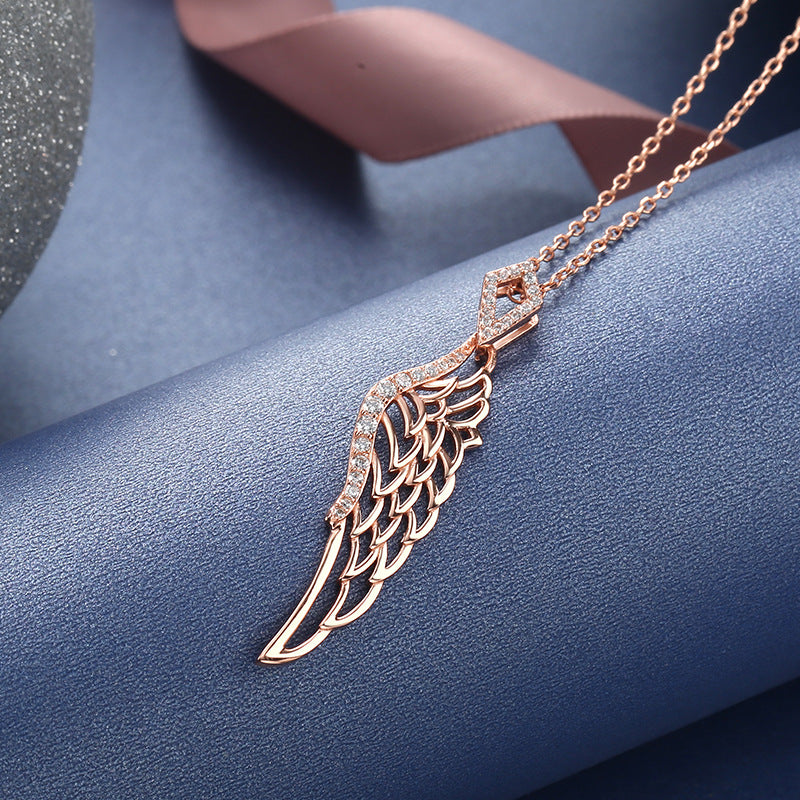 S925 Silver Angel Wing Necklace with Diamonds