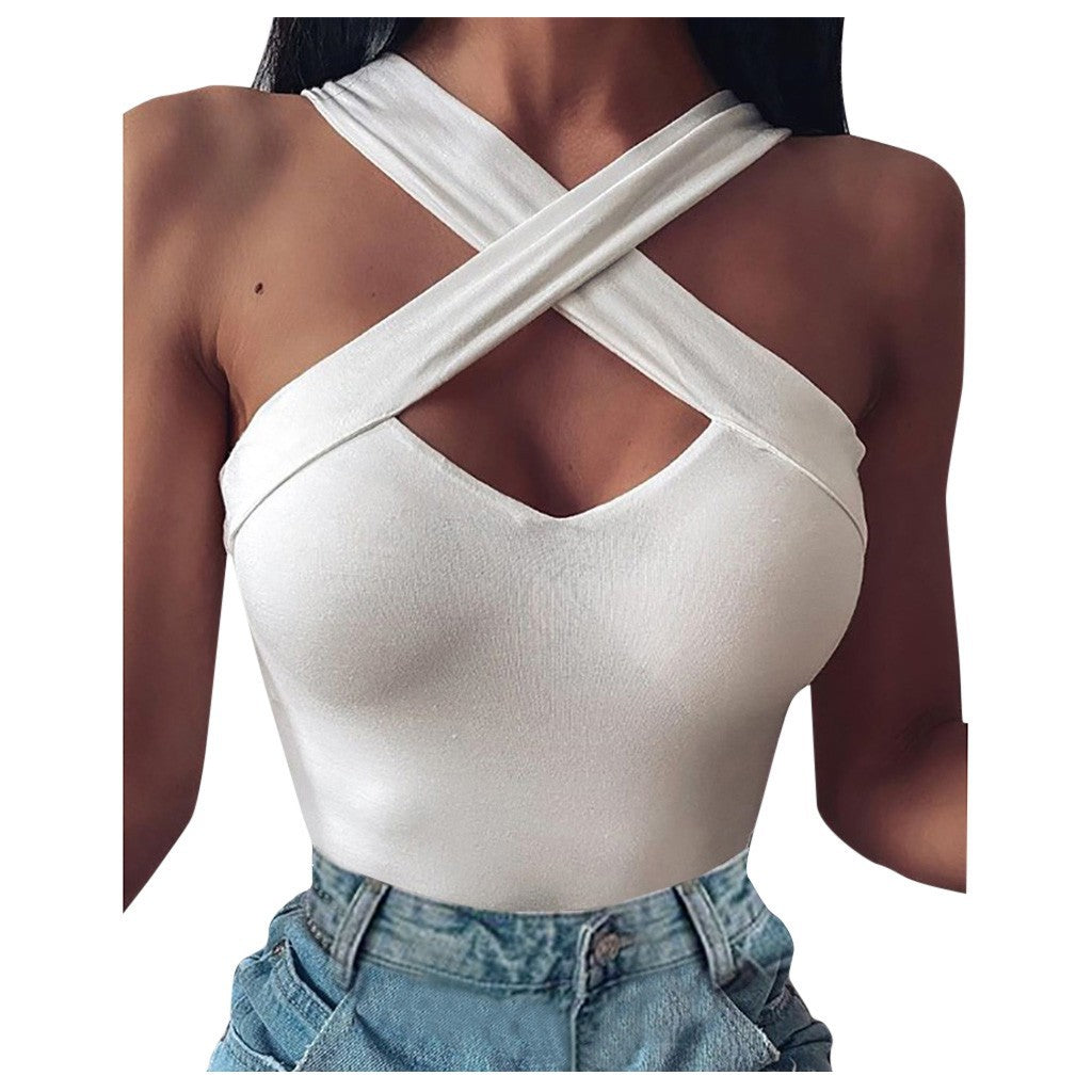 Cross Neck Backless V-Neck Women’s Top