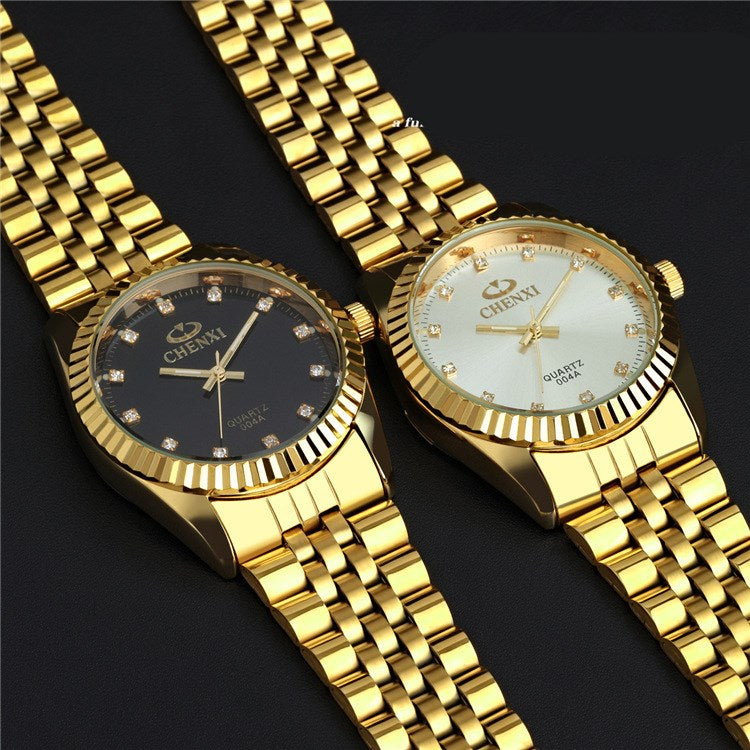 Classic Stainless Steel Quartz Watch with Diamonds