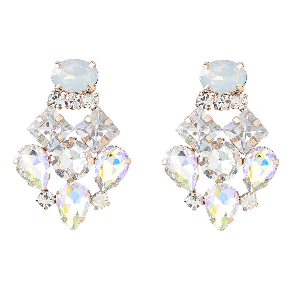 Fashionable Geometric Earrings with Colorful Diamonds