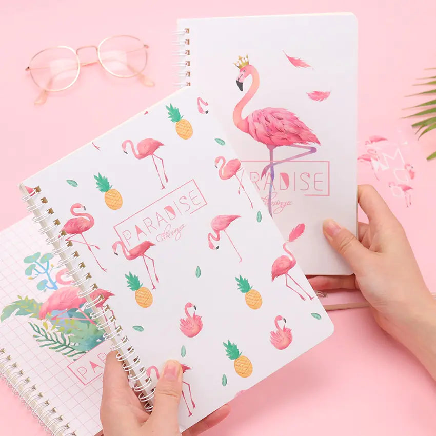 4 Thick A5 Spiral Notebooks with Cute Flamingo Design