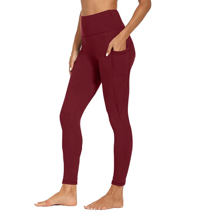 Leggings for Women Leggings for Women High Waisted Soft Workout Yoga Pants with Pockets Tummy Control Cycling Athletic Leggings Clothes Womens Leggings Buttery Soft Leggings for Women Wine S
