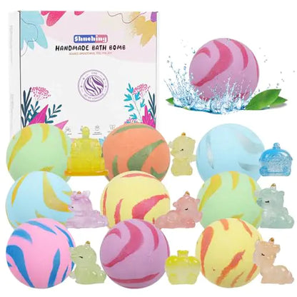 9 Pack Organic Bath Bombs for Girls Bath Bombs with Surprise Unicorn Toys Inside Birthday Easter Gifts Set for Kids