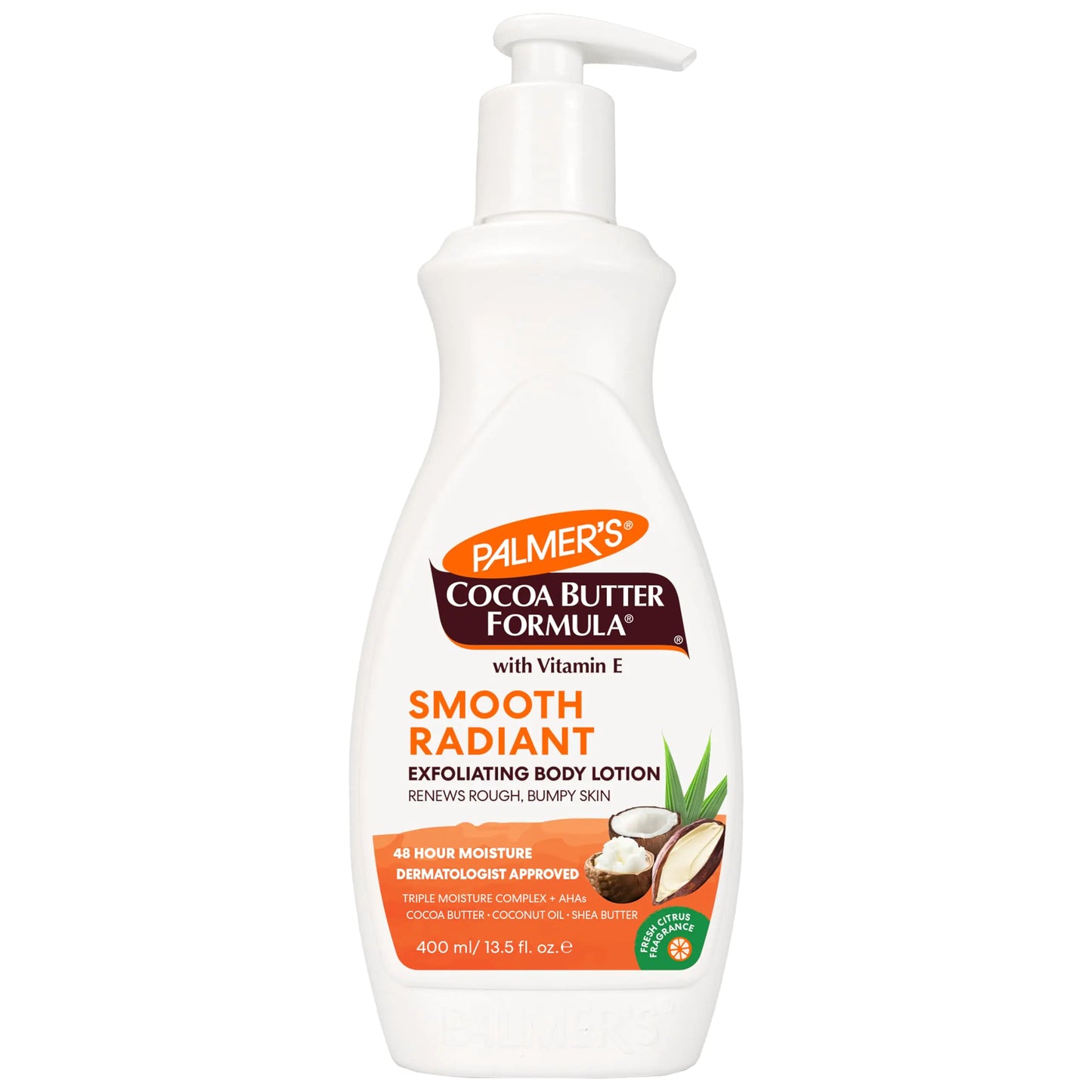 Palmers Cocoa Butter Formula Retexture & Renew Exfoliating Body Lotion for Rough & Bumpy Skin Triple Action Moisturizers + AHAs Pump Bottle 13.5 Ounce
