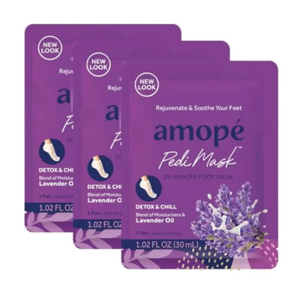 Amopé PediMask 20-Minute Foot Mask Intensely Moisturizing Socks Rejuvenates & Soothes Self-Care w/ Lavender Oil Urea a Blend of Moisturizers & Vitamin Complex for Long Lasting Hydration 3 pair