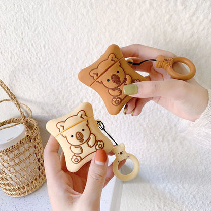 Cartoon Bear AirPods Case with Hook for Wireless Earbuds