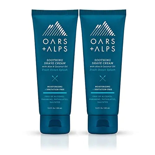Oars + Alps Soothing Mens Shaving Cream Dermatologist Tested and Infused with Aloe and Coconut Oil Fresh Ocean Splash Scent TSA Friendly 3.4 Oz 2 Pack