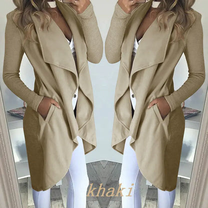 Slim Long Trench Coat with Solid Lapel