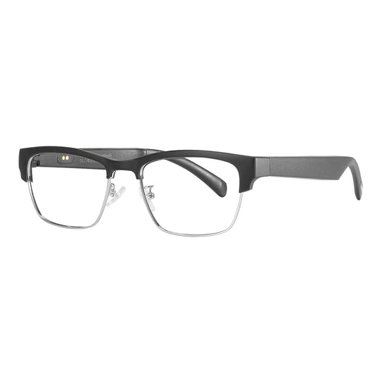 Meagtlva Bluetooth Glasses for Men Smart Glasses Audio Bluetooth Glasses for Women Wake Up Voice Assistant Handfree Music Call for All Smart Devices-Blue Light Blocking (Silver)