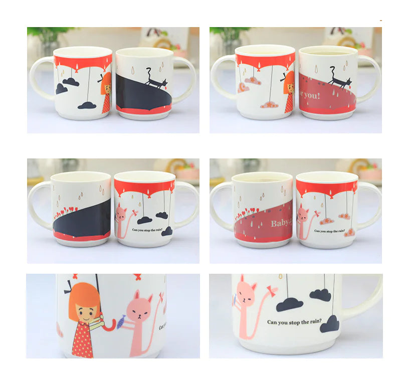 Color-Changing Couple Mugs - Ceramic Kiss Design