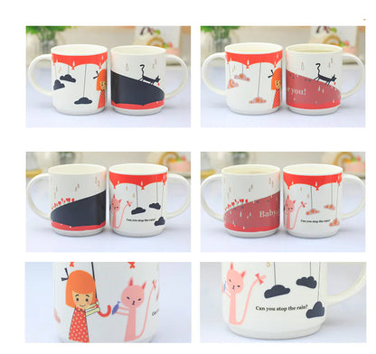 Color-Changing Couple Mugs - Ceramic Kiss Design