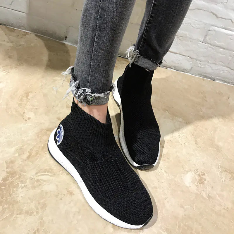 High-Top Knitted Stretch Fabric Sock Shoes