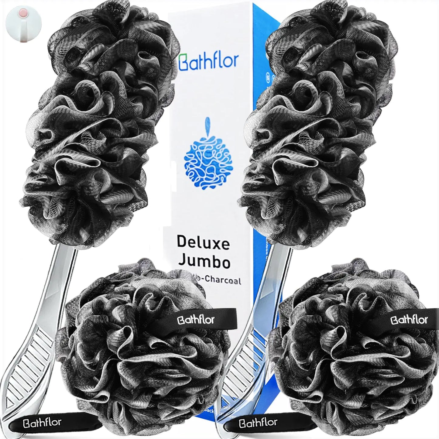 Loofah Sponge 80g Loofahs for Men Women 5-in-1 Large Shower Loofah Exfoliating Body Scrubber 2 Bath Sponge Loofa Packs 2 Loofah with Handle Body Wash Back Scrubber 1 Luffa Hook Black