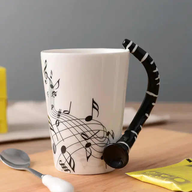 Ceramic Guitar-Shaped Musical Note Coffee Mugs