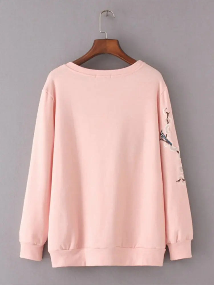 Autumn Women's Cotton Sweatshirts with Floral Embroidery