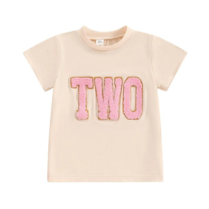 Toddler Baby Girl Boy Birthday Outfit One/Two/Three/Four/Five/Six Embroidery T-Shirt Shirts Birthday Gift
