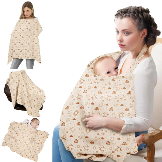 MEXXI Muslin Nursing Covers for Breastfeeding Breastfeeding Cover with Arch Neckline100% Cotton Breathable and Lightweight Privacy Nursing Apron 43 * 30 Inch (Beige)