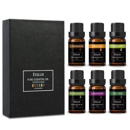 Essential Oils Set ESSLUX Top 6 Aromatherapy Oils for Diffuser Massage Soap Candle Making Scents Pure and Natural Essential Oils Kit - Lavender Tea Tree Orange Cinnamon Lemongrass Peppermint