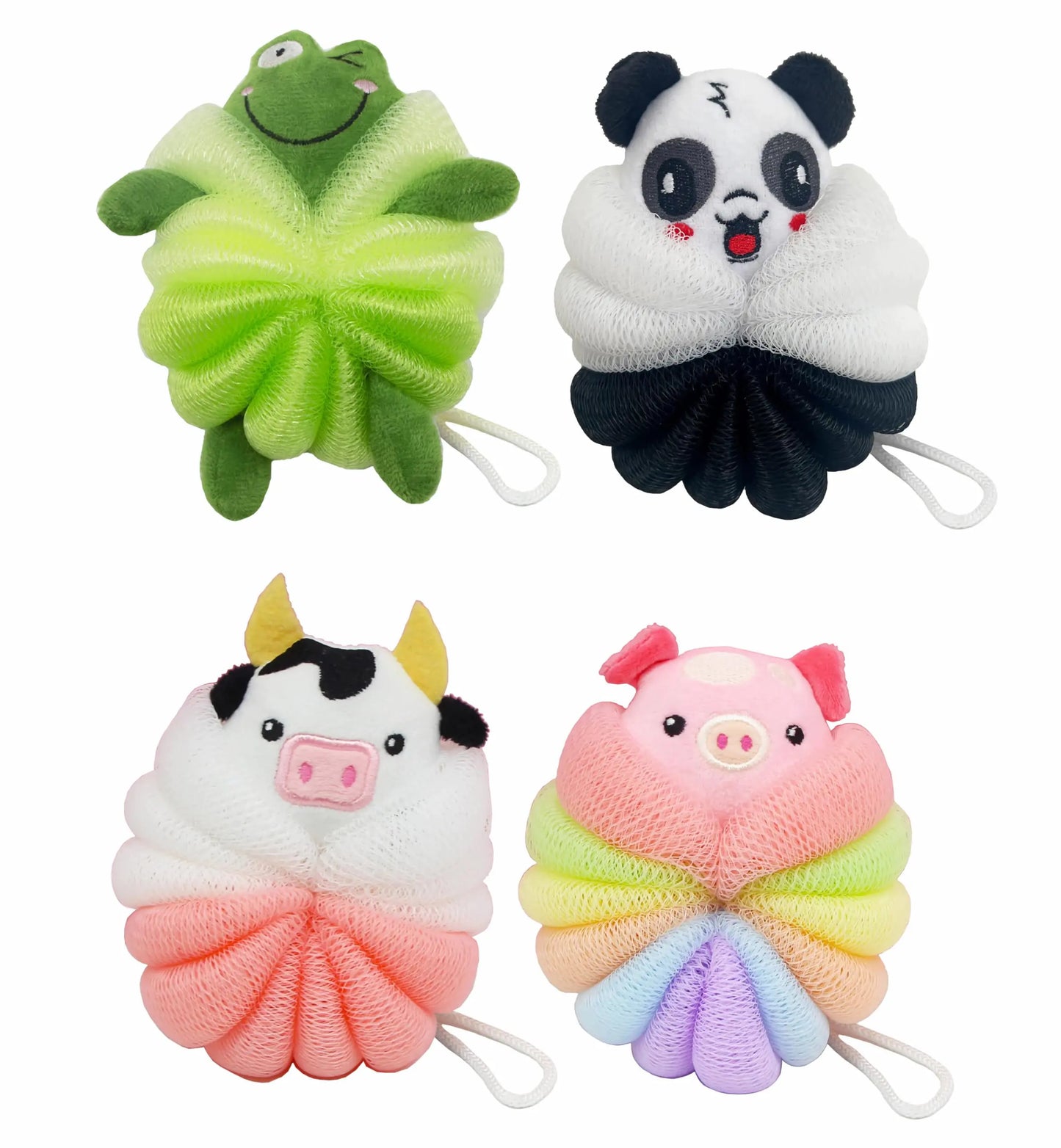 MURRI&MURRDI 4 Pcs Bath Loofahs for Kids Lovely Animal Body Scrubber Kids Loofah for Bathing Toddler Body Loofah Cute Cartoon Kids Bath Pouf Exfoliating Child Loofah for Shower 55g (4 Cartoon C)