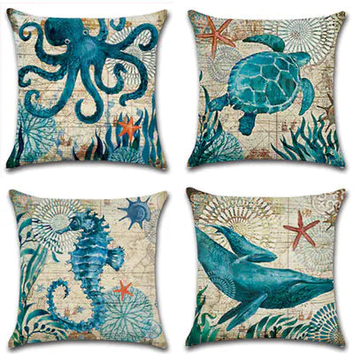 Ocean Creature Plush Pillows: Turtle, Seahorse, Whale, Octopus