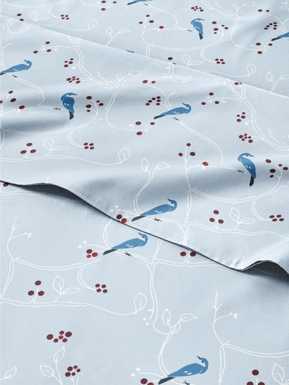Christmas Sheets Twin XL - 3 Piece Deep Pocket Christmas Sheet Set - Soft & Wrinkle Free - Blue Winter Holiday Bed Sheets - Women Men Kids & Teens - Winter Bed Sheets - Cute Snowy Bluebirds & Holly