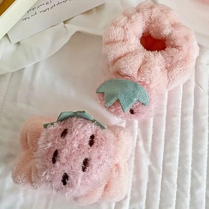 Cute Strawberry Flannel Face Wash Wrist Strap & Guard