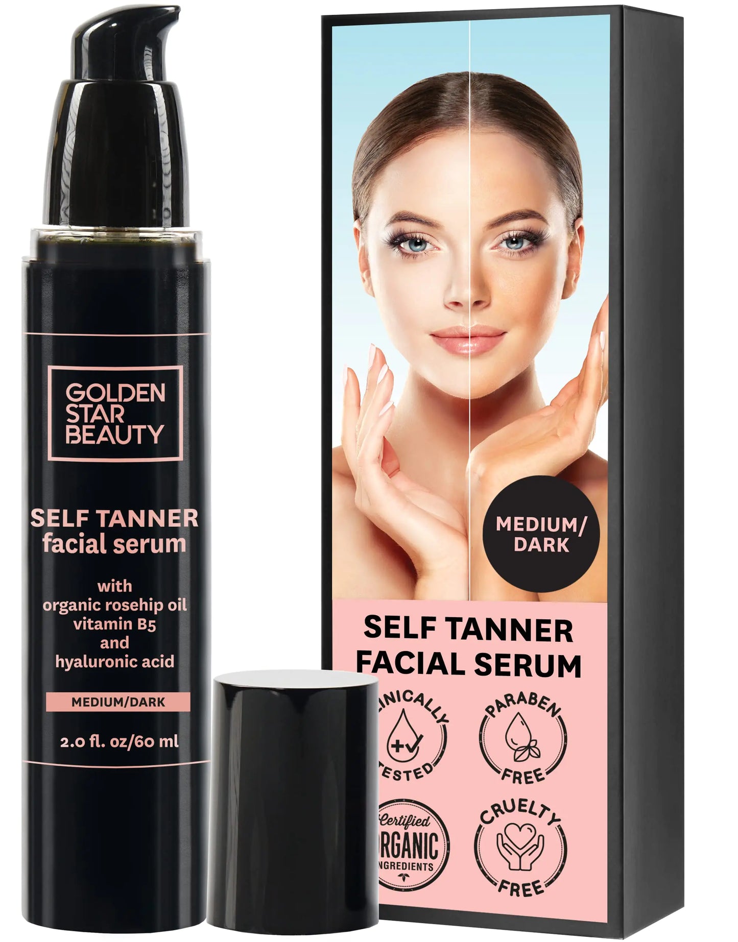 Face Tanner – Self Tan Serum w/Hyaluronic Acid and Organic Oils Self Tanners Best Sellers Facial Sunless Tanner for Natural Sunkissed Glow Fake Tan Moisturizer 2.0 fl (Medium/Dark)