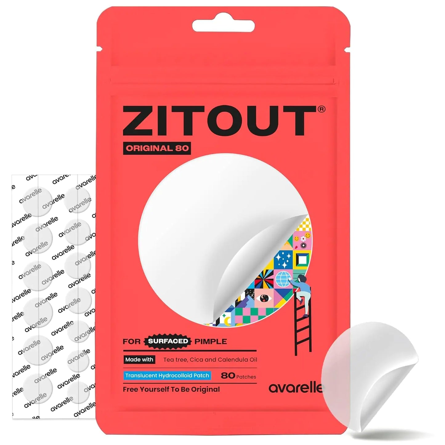 AVARELLE Pimple Patches for Face | ZITOUT™ Hydrocolloid Acne Patches for Covering Blemishes | FSA HSA Zit Patches with Tea Tree Calendula & Cica | HSA Store Eligible Items (12 mm 80 Count)