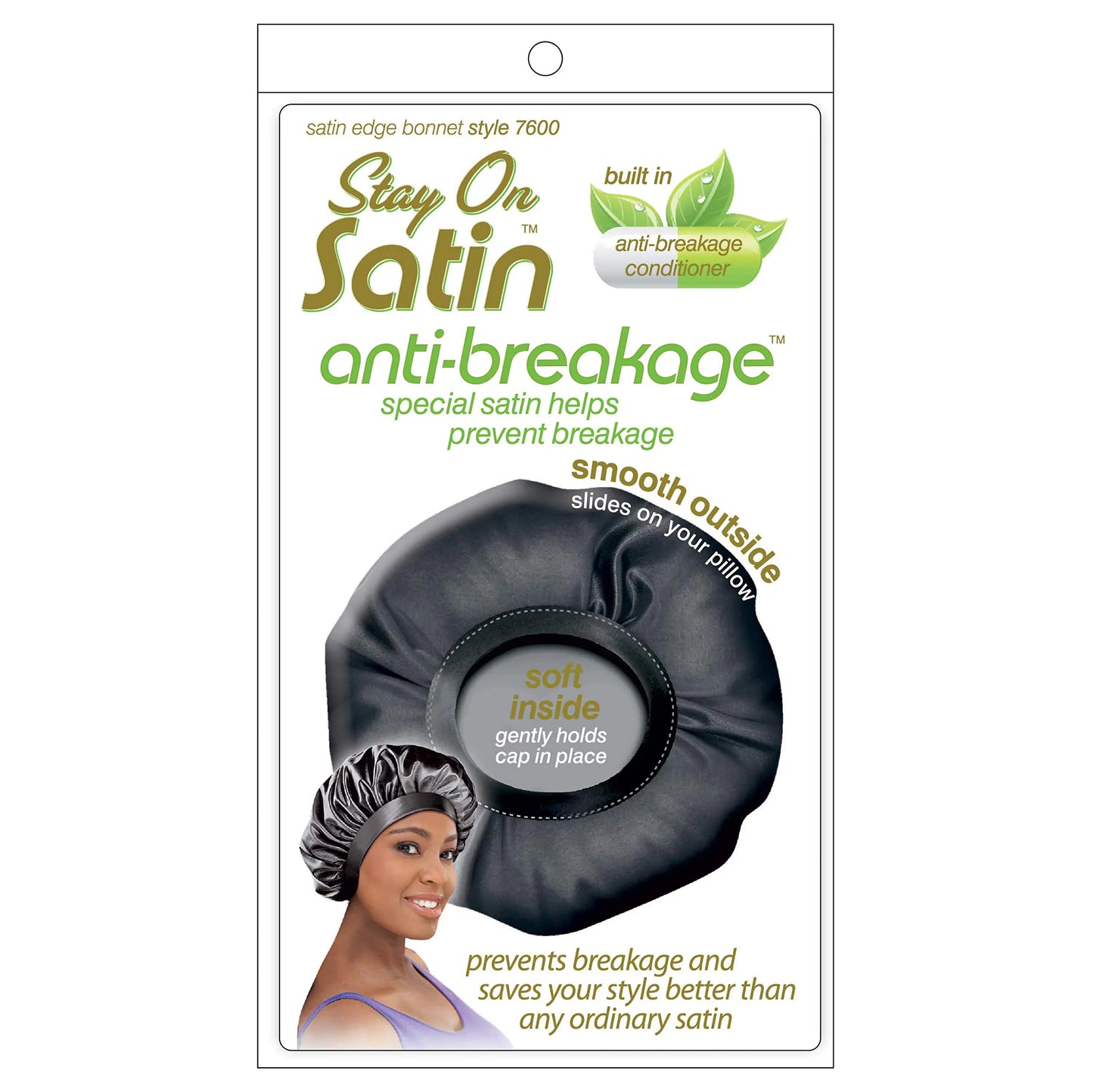 Stay on Satin Anti-Breakage Large Sleep Bonnet with Infused Hair Conditioners Black