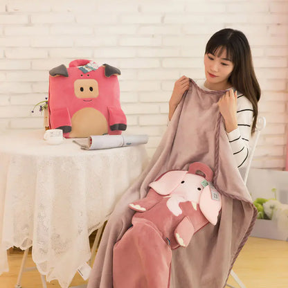 Cartoon Car Air Conditioning Blanket with Plush Pillows