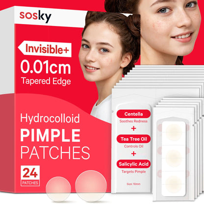 Sosky Pimple Patches for Face FSA HSA Eligible Invisible Hydrocolloid Acne Patches Zit Sticker for Face and Skin Pimple Patches for Covering Zits Blemishes with Salicylic Acid 24 Count