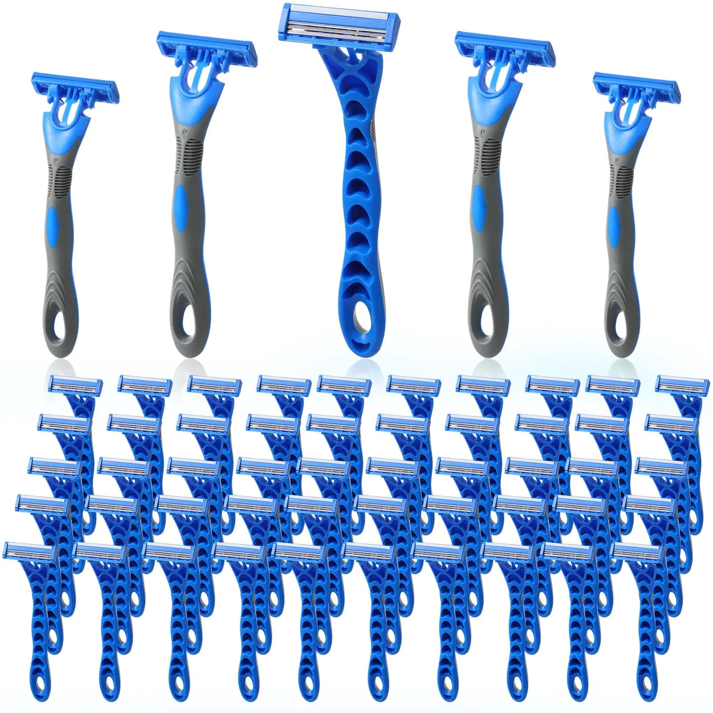 Leriton 50 Pcs Three Blade Disposable Razors for Men Bulk Mens Disposable Razors Set 3 Blade Disposable Razors Sensitive Skin Razor Disposable Head Razor for Comfortable Shave