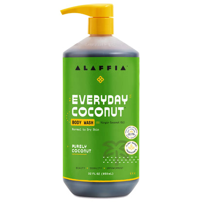 Alaffia Sensitive Skin Body Wash Pack Everyday Coconut Body Wash for Men & Women Natural Body Wash with Plant Based Ingredients Coconut Oil Coffee Vitamin E Purely Coconut 32 Fl Oz