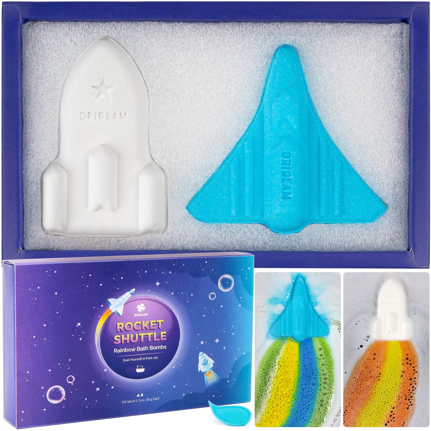 ORIGLAM Kids Bath Bombs for Boys 2 Extra Large Space Shuttle & Rocket Bath Bombs for Kids Bubble Bath Handmade Rainbow Bath Bomb Gift Set 3 4 5 6 Year Old Boy Gifts Birthday Gifts for Men Christmas Gifts for Kids Stocking Stuffers