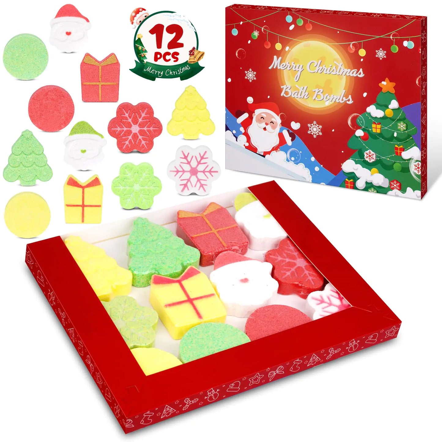 NIGOWAYS Christmas Bath Bombs - 12 Pack Christmas Bath Bombs for KidsChristmas Santa ClausSnowflakes Shape Bubble Bath BombStocking Stuffers for KidsChristmas Gifts for Boys Girls Women