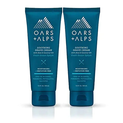 Oars + Alps Soothing Mens Shaving Cream Dermatologist Tested and Infused with Aloe and Coconut Oil Fresh Ocean Splash Scent TSA Friendly 3.4 Oz 2 Pack