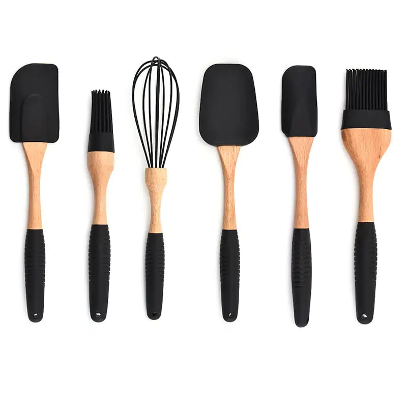 Wooden Handle Silicone Kitchenware Storage Set
