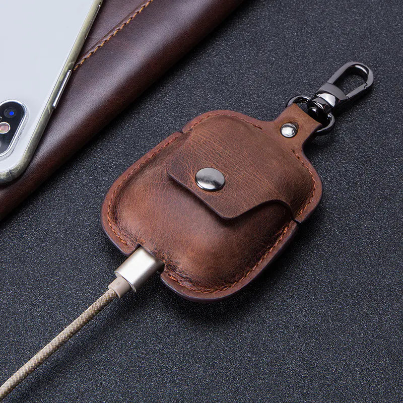 Crazy Horse Leather Case for AirPods 2 Wireless Earbuds