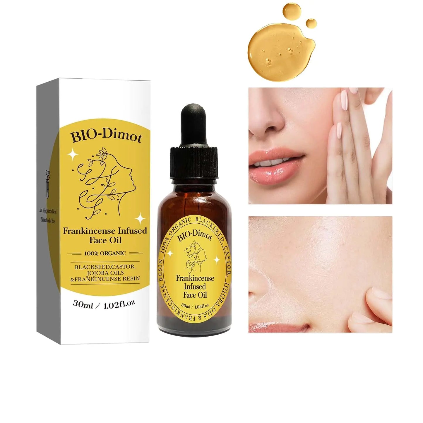 HuaQing 30 ML Frankincense Resin Oil for FaceCastor and Jojoba Oils Anti-Aging Facial Moisturizer Cold Pressed Serum.