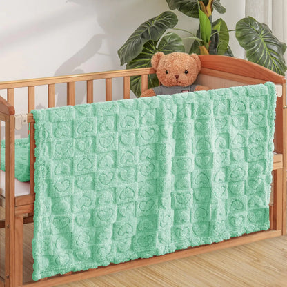Excervent Super Soft Baby Throw Blanket with Heart Checkered Premium Silky Flannel Fleece 3D Jacquard Decorative Fuzzy Baby Blankets for Boys and Girls (40x50 inches) Sage Green