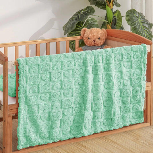 Excervent Super Soft Baby Throw Blanket with Heart Checkered Premium Silky Flannel Fleece 3D Jacquard Decorative Fuzzy Baby Blankets for Boys and Girls (40x50 inches) Sage Green