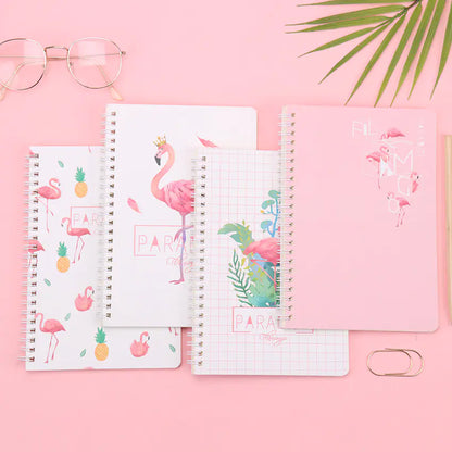 4 Thick A5 Spiral Notebooks with Cute Flamingo Design