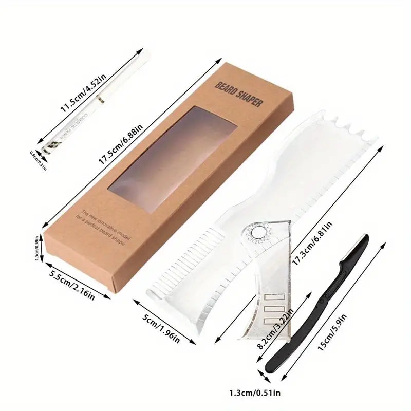 Beard Shaper Kit with Adjustable Stencil and Razors