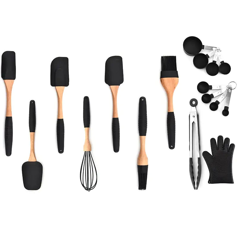 Wooden Handle Silicone Kitchenware Storage Set