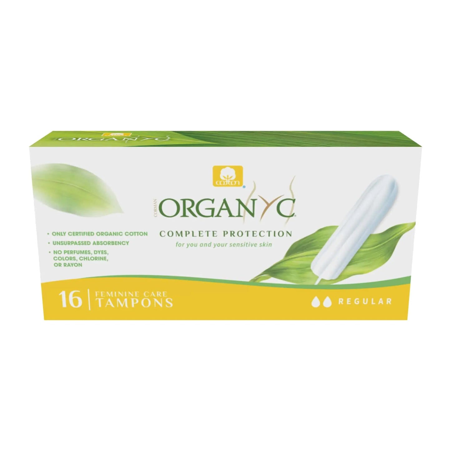 Organyc - 100% Certified Organic Cotton Tampons - No Applicator Free from Chlorine Perfumes Rayon and Chemicals 192 Count Regular Flow (Pack of 12)