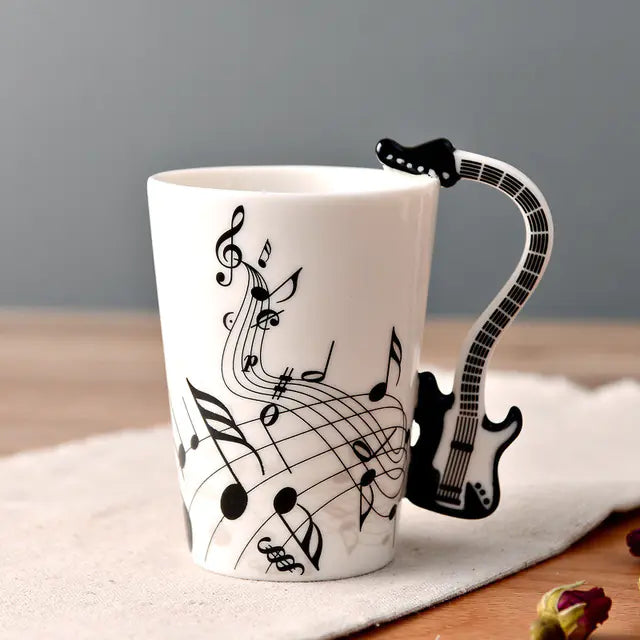 Ceramic Guitar-Shaped Musical Note Coffee Mugs