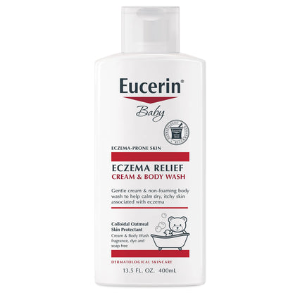 Eucerin Baby Eczema Relief Cream Body Wash Fragrance Free Eczema Body Wash for Babies with Colloidal Oatmeal 13.5 Fl Oz Bottle