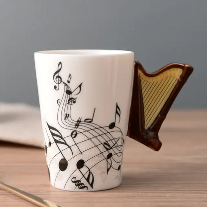 Ceramic Guitar-Shaped Musical Note Coffee Mugs