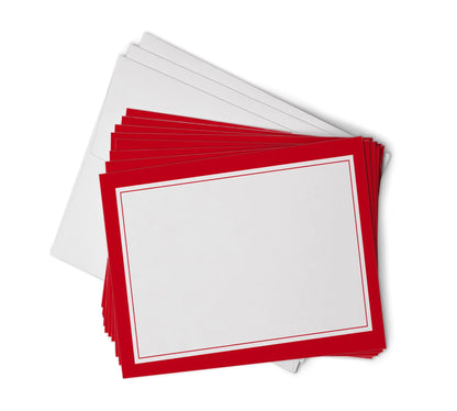 Hill Valley Greetings Blank Border Flat Note Cards with Envelopes - 40 Classic Flat Cards with Envelopes - Blank Simple Paneled Non Folding Cards For Business Professional & Formal Events (Red)